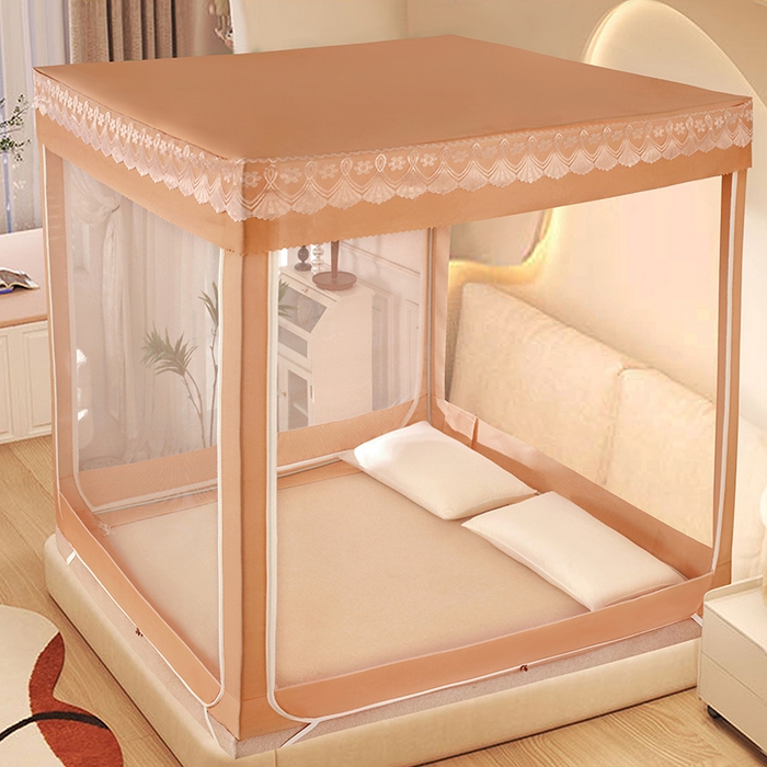 91家纺网 家纺一手货源 找家纺 （总）显高蚊帐 2025春夏新款U门纯色花边款坐床式蚊帐