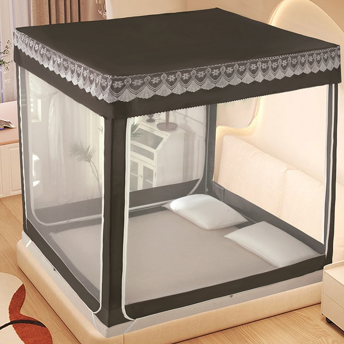 91家纺网 家纺一手货源 找家纺 （总）显高蚊帐 2025春夏新款U门纯色花边款坐床式蚊帐