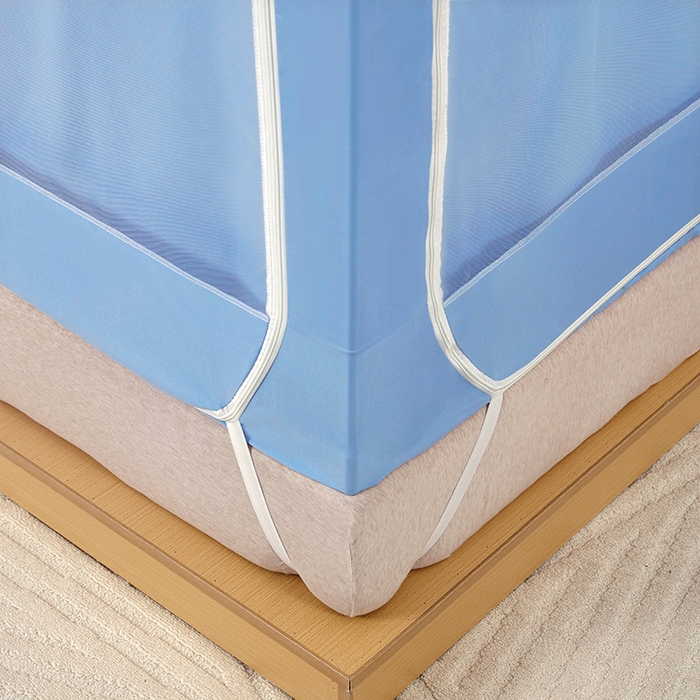 91家纺网 家纺一手货源 找家纺 显高蚊帐 2025春夏新款U门纯色花边款坐床式蚊帐 时尚蓝-花边款