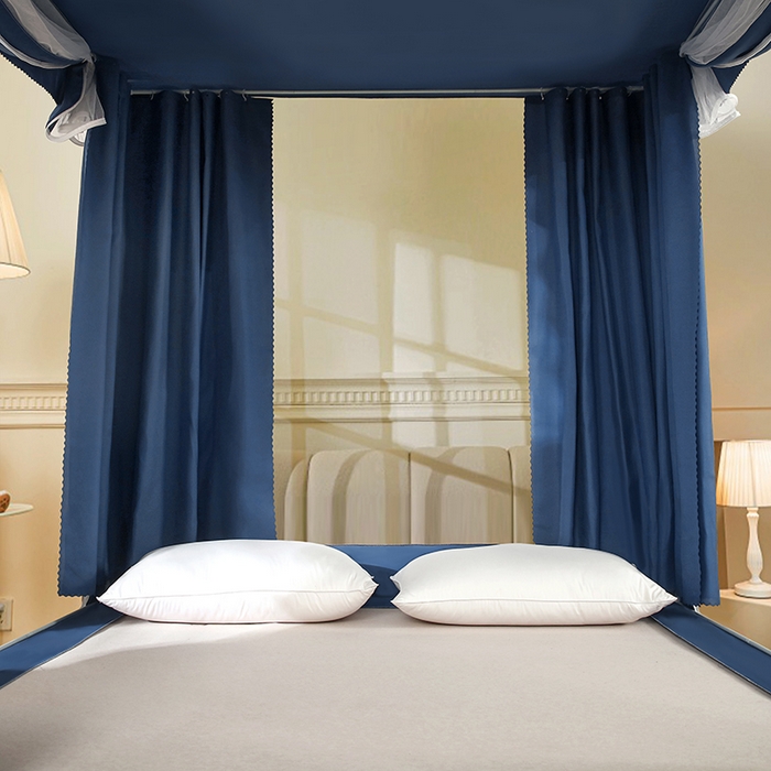 91家纺网 家纺一手货源 找家纺 显高蚊帐 2025春夏新款U门纯色花边款坐床式蚊帐 宝石蓝-蕾丝款