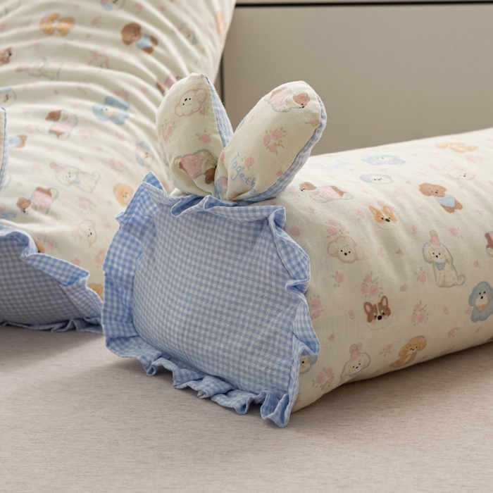 91家纺网 家纺一手货源 找家纺 萌番宝 2025新款小清新全棉纯棉兔耳全荞麦皮壳枕头护颈椎助睡眠硬枕头枕芯 双层纱荞麦枕—萌趣乐园 50x18x10cm/只