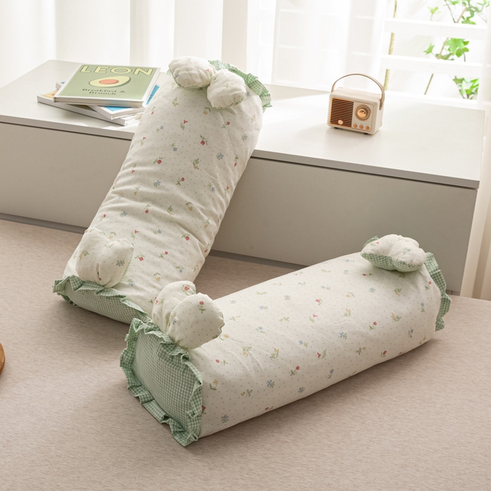 91家纺网 家纺一手货源 找家纺 萌番宝 2025新款小清新全棉纯棉兔耳全荞麦皮壳枕头护颈椎助睡眠硬枕头枕芯 双层纱荞麦枕—忆田园 50x18x10cm/只