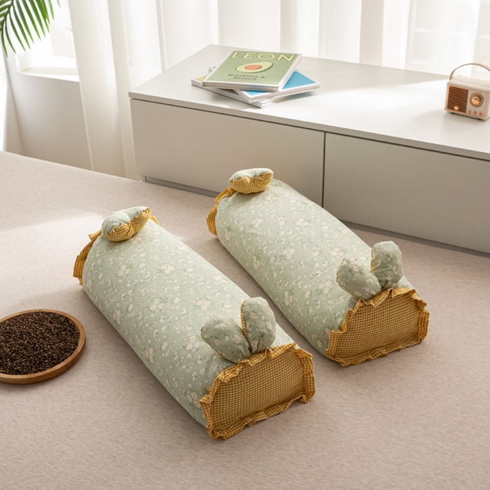 91家纺网 家纺一手货源 找家纺 （总）萌番宝 2025新款小清新全棉纯棉兔耳全荞麦皮壳枕头护颈椎助睡眠硬枕头枕芯