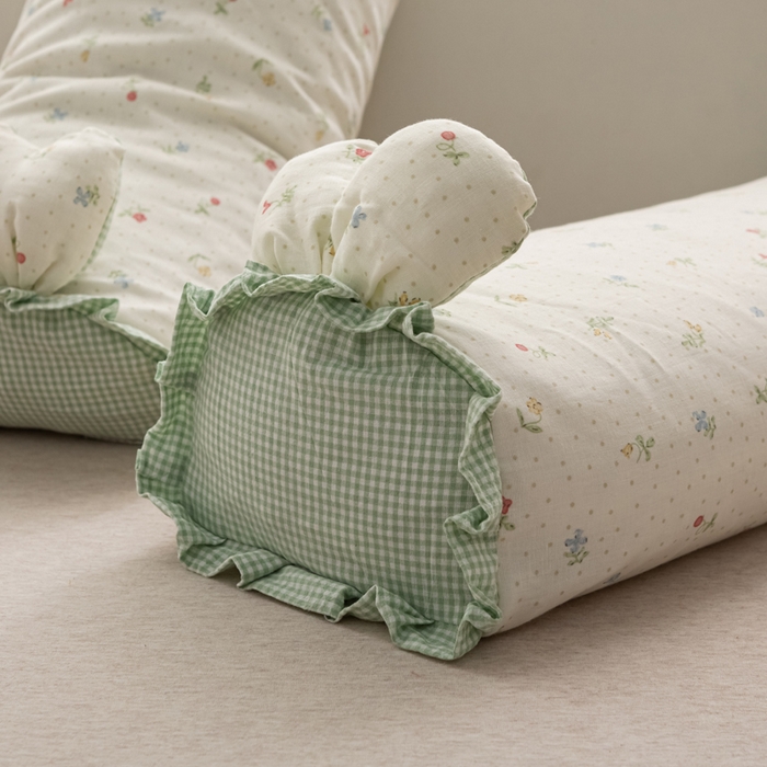 91家纺网 家纺一手货源 找家纺 萌番宝 2025新款小清新全棉纯棉兔耳全荞麦皮壳枕头护颈椎助睡眠硬枕头枕芯 双层纱荞麦枕—忆田园 50x18x10cm/只