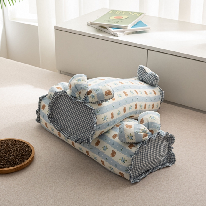 91家纺网 家纺一手货源 找家纺 萌番宝 2025新款小清新全棉纯棉兔耳全荞麦皮壳枕头护颈椎助睡眠硬枕头枕芯 双层纱荞麦枕—兰花熊 50x18x10cm/只