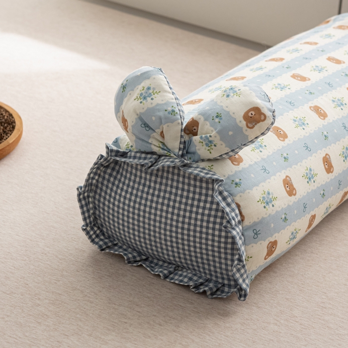 91家纺网 家纺一手货源 找家纺 萌番宝 2025新款小清新全棉纯棉兔耳全荞麦皮壳枕头护颈椎助睡眠硬枕头枕芯 双层纱荞麦枕—兰花熊 50x18x10cm/只