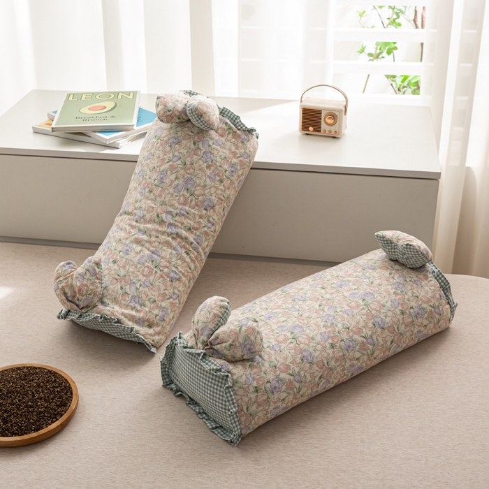 91家纺网 家纺一手货源 找家纺 萌番宝 2025新款小清新全棉纯棉兔耳全荞麦皮壳枕头护颈椎助睡眠硬枕头枕芯 双层纱荞麦枕—七朵 50x18x10cm/只