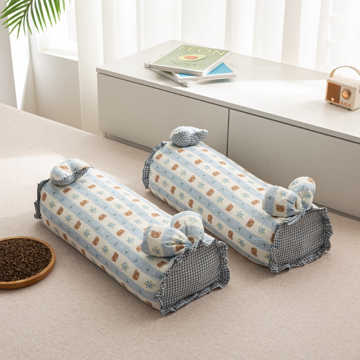 萌番宝 2025新款小清新全棉纯棉兔耳全荞麦皮壳枕头护颈椎助睡眠硬枕头枕芯 双层纱荞麦枕—兰花熊 50x18x10cm/只