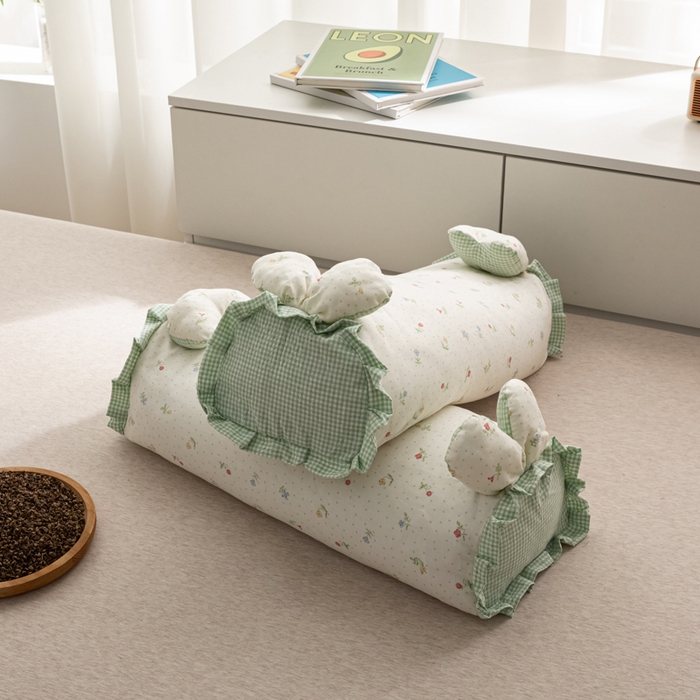 91家纺网 家纺一手货源 找家纺 萌番宝 2025新款小清新全棉纯棉兔耳全荞麦皮壳枕头护颈椎助睡眠硬枕头枕芯 双层纱荞麦枕—忆田园 50x18x10cm/只