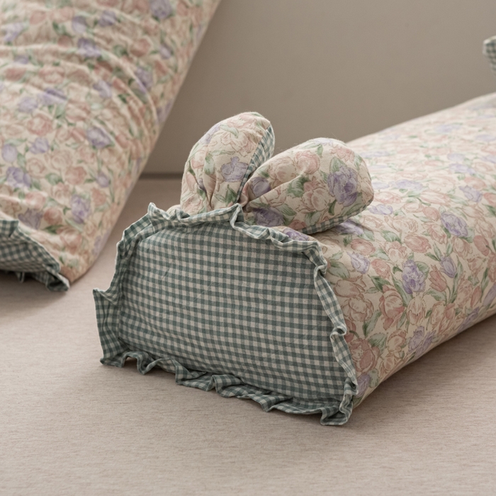 91家纺网 家纺一手货源 找家纺 萌番宝 2025新款小清新全棉纯棉兔耳全荞麦皮壳枕头护颈椎助睡眠硬枕头枕芯 双层纱荞麦枕—七朵 50x18x10cm/只