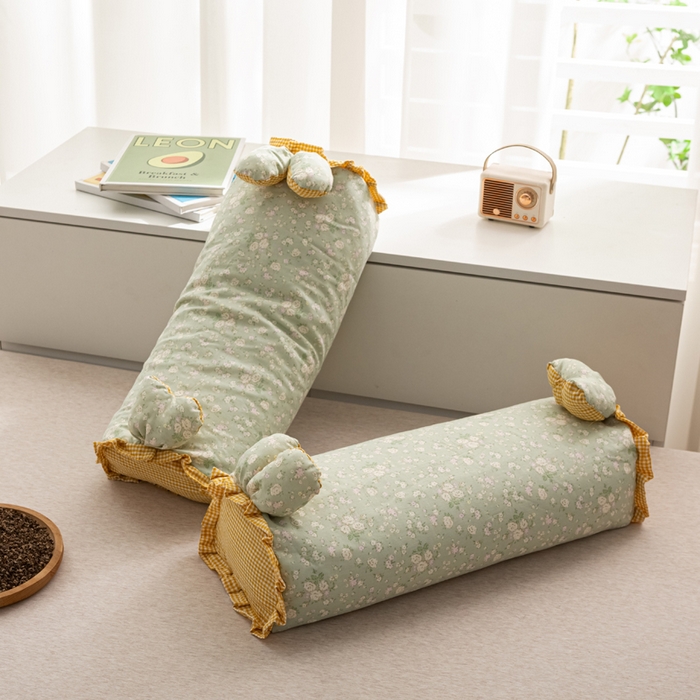 91家纺网 家纺一手货源 找家纺 萌番宝 2025新款小清新全棉纯棉兔耳全荞麦皮壳枕头护颈椎助睡眠硬枕头枕芯 双层纱荞麦枕—青花仙梦 50x18x10cm/只