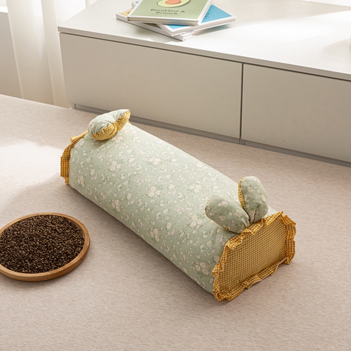 91家纺网 家纺一手货源 找家纺 萌番宝 2025新款小清新全棉纯棉兔耳全荞麦皮壳枕头护颈椎助睡眠硬枕头枕芯 双层纱荞麦枕—青花仙梦 50x18x10cm/只