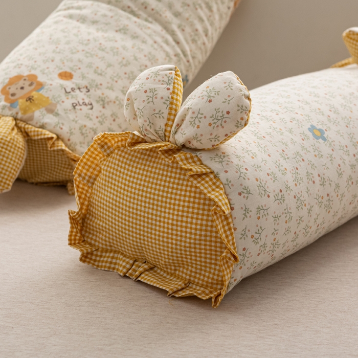 91家纺网 家纺一手货源 找家纺 萌番宝 2025新款小清新全棉纯棉兔耳全荞麦皮壳枕头护颈椎助睡眠硬枕头枕芯 双层纱荞麦枕—丛林狮子 50x18x10cm/只