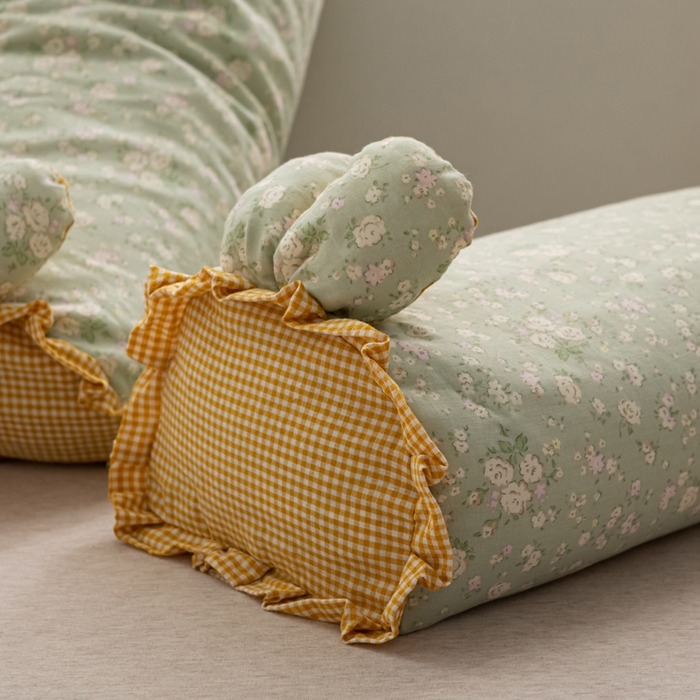 91家纺网 家纺一手货源 找家纺 萌番宝 2025新款小清新全棉纯棉兔耳全荞麦皮壳枕头护颈椎助睡眠硬枕头枕芯 双层纱荞麦枕—青花仙梦 50x18x10cm/只