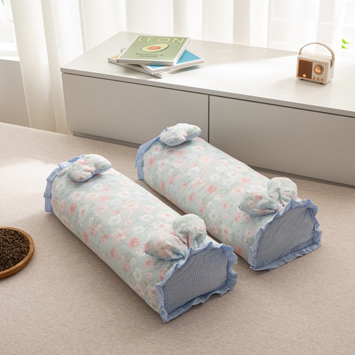 萌番宝 2025新款小清新全棉纯棉兔耳全荞麦皮壳枕头护颈椎助睡眠硬枕头枕芯 双层纱荞麦枕—蓝の莲花 50x18x10cm/只