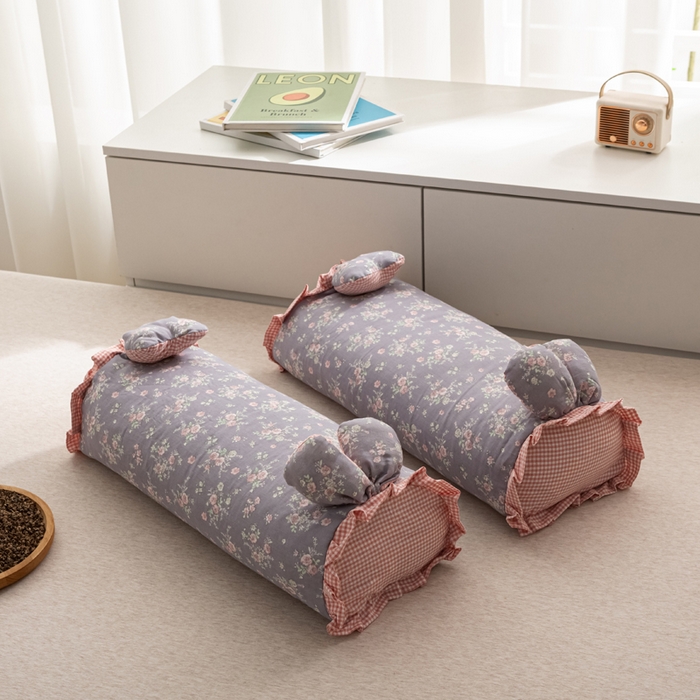 萌番宝 2025新款小清新全棉纯棉兔耳全荞麦皮壳枕头护颈椎助睡眠硬枕头枕芯 双层纱荞麦枕—紫色雾语 50x18x10cm/只