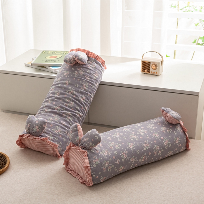 91家纺网 家纺一手货源 找家纺 萌番宝 2025新款小清新全棉纯棉兔耳全荞麦皮壳枕头护颈椎助睡眠硬枕头枕芯 双层纱荞麦枕—紫色雾语 50x18x10cm/只