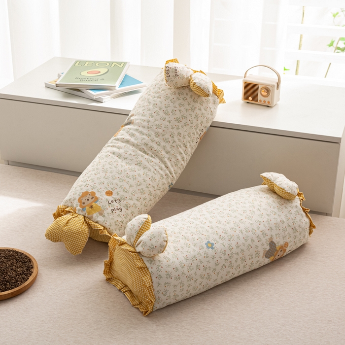 91家纺网 家纺一手货源 找家纺 萌番宝 2025新款小清新全棉纯棉兔耳全荞麦皮壳枕头护颈椎助睡眠硬枕头枕芯 双层纱荞麦枕—丛林狮子 50x18x10cm/只