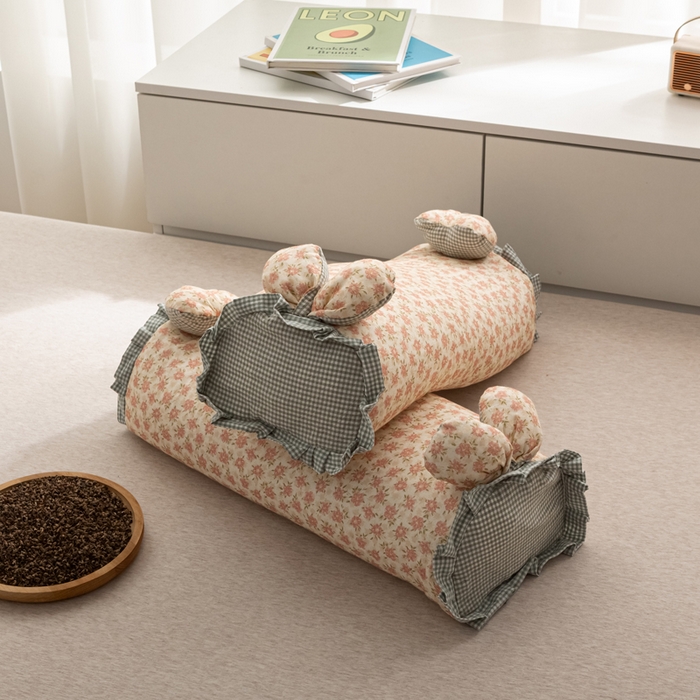 91家纺网 家纺一手货源 找家纺 萌番宝 2025新款小清新全棉纯棉兔耳全荞麦皮壳枕头护颈椎助睡眠硬枕头枕芯 双层纱荞麦枕—粉语夕 50x18x10cm/只