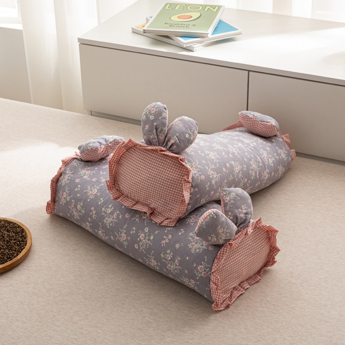 91家纺网 家纺一手货源 找家纺 萌番宝 2025新款小清新全棉纯棉兔耳全荞麦皮壳枕头护颈椎助睡眠硬枕头枕芯 双层纱荞麦枕—紫色雾语 50x18x10cm/只