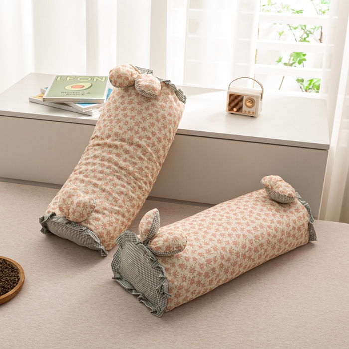 91家纺网 家纺一手货源 找家纺 萌番宝 2025新款小清新全棉纯棉兔耳全荞麦皮壳枕头护颈椎助睡眠硬枕头枕芯 双层纱荞麦枕—粉语夕 50x18x10cm/只