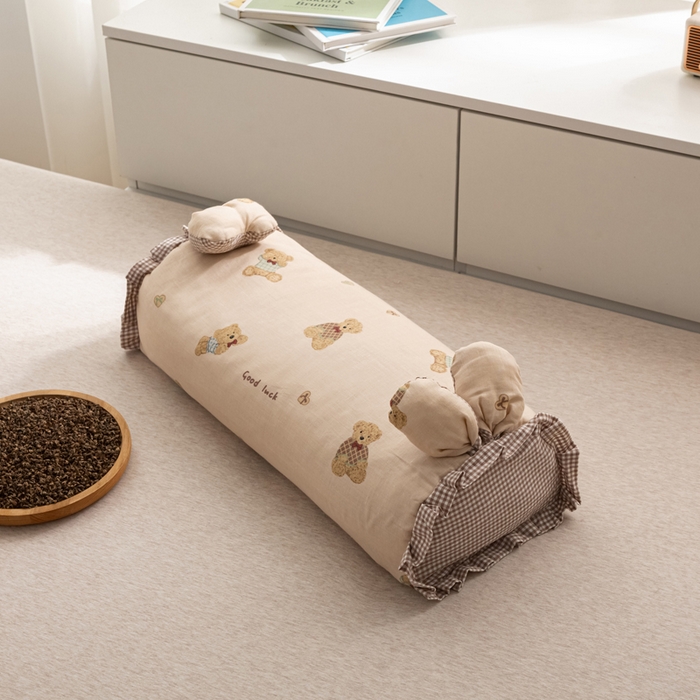 91家纺网 家纺一手货源 找家纺 萌番宝 2025新款小清新全棉纯棉兔耳全荞麦皮壳枕头护颈椎助睡眠硬枕头枕芯 双层纱荞麦枕—巧克力熊 50x18x10cm/只