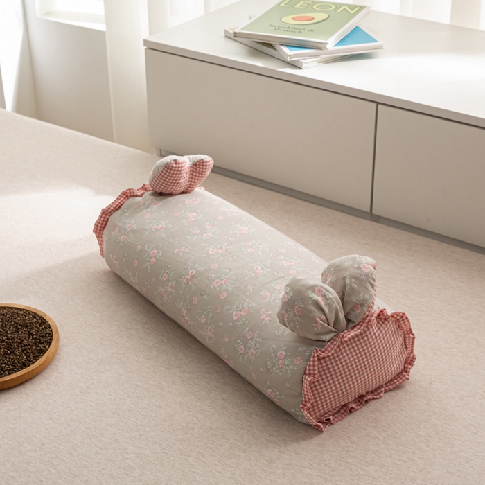 91家纺网 家纺一手货源 找家纺 萌番宝 2025新款小清新全棉纯棉兔耳全荞麦皮壳枕头护颈椎助睡眠硬枕头枕芯 双层纱荞麦枕—娇花灰 50x18x10cm/只