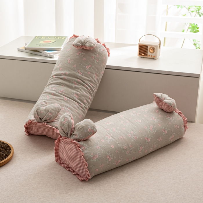 91家纺网 家纺一手货源 找家纺 萌番宝 2025新款小清新全棉纯棉兔耳全荞麦皮壳枕头护颈椎助睡眠硬枕头枕芯 双层纱荞麦枕—娇花灰 50x18x10cm/只