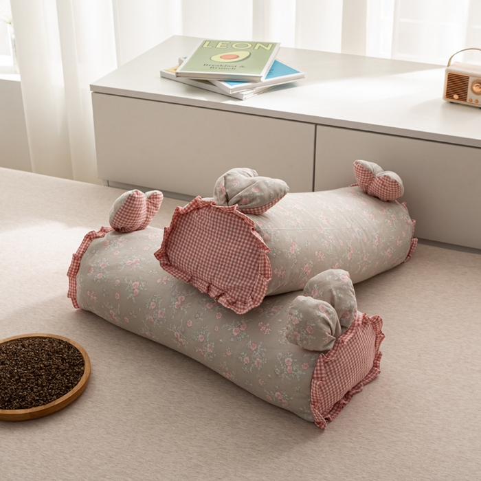 91家纺网 家纺一手货源 找家纺 萌番宝 2025新款小清新全棉纯棉兔耳全荞麦皮壳枕头护颈椎助睡眠硬枕头枕芯 双层纱荞麦枕—娇花灰 50x18x10cm/只