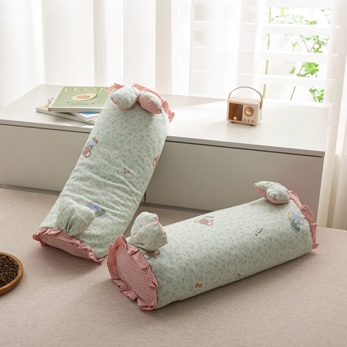 91家纺网 家纺一手货源 找家纺 萌番宝 2025新款小清新全棉纯棉兔耳全荞麦皮壳枕头护颈椎助睡眠硬枕头枕芯 双层纱荞麦枕—敦敦象 50x18x10cm/只