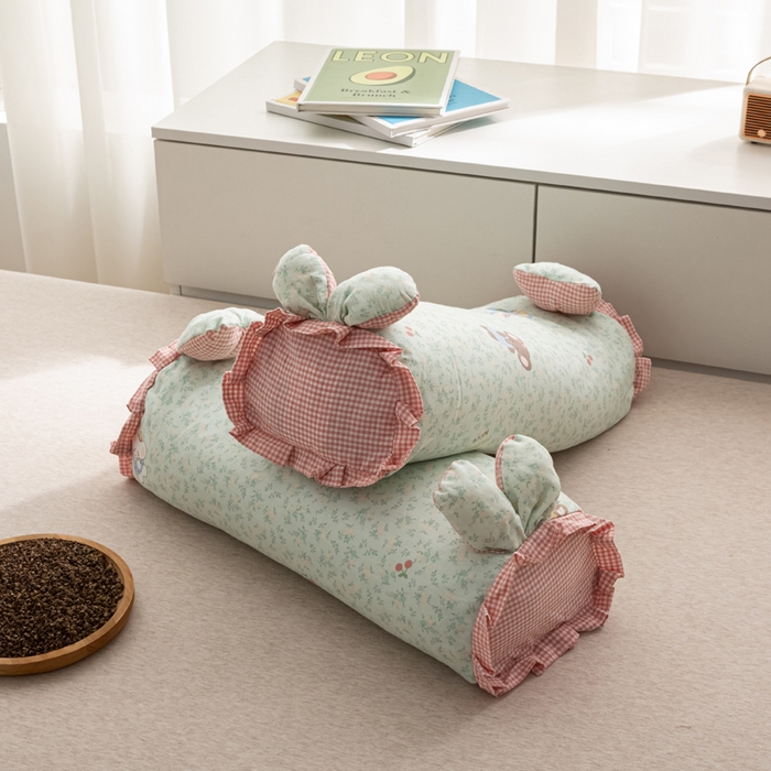 91家纺网 家纺一手货源 找家纺 萌番宝 2025新款小清新全棉纯棉兔耳全荞麦皮壳枕头护颈椎助睡眠硬枕头枕芯 双层纱荞麦枕—敦敦象 50x18x10cm/只
