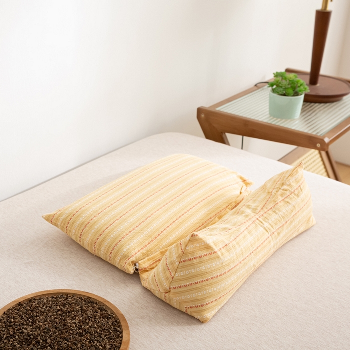 91家纺网 家纺一手货源 找家纺 萌番宝 2025新款荞麦颈椎枕头可拆卸组合枕芯牵引护颈椎疼痛助睡眠成人专用三角枕枕头枕芯 荞麦护颈黄色 35x16cm三角枕+35x20cm方枕二合一