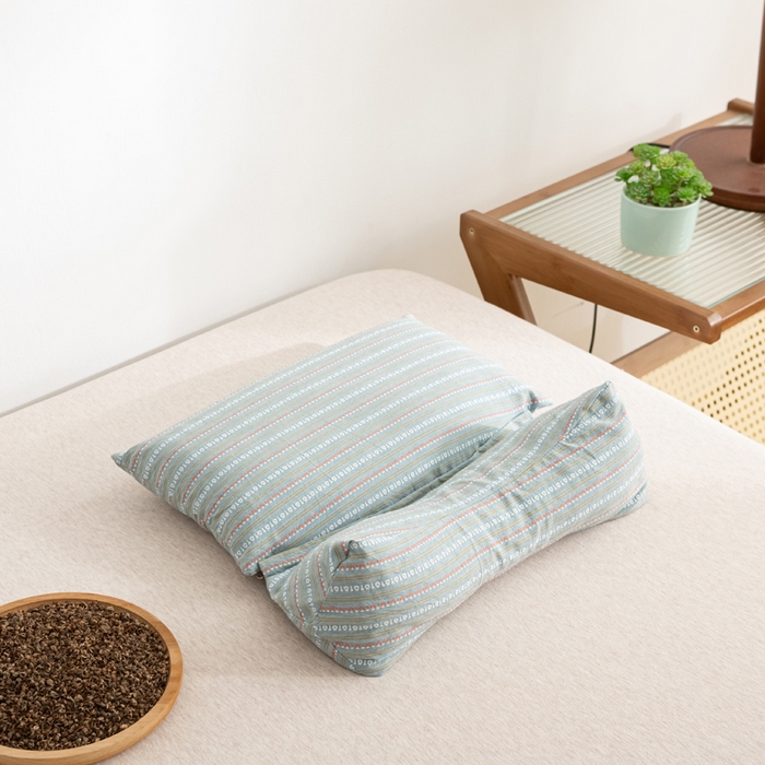 萌番宝 2025新款荞麦颈椎枕头可拆卸组合枕芯牵引护颈椎疼痛助睡眠成人专用三角枕枕头枕芯 荞麦护颈枕青色 35x16cm三角枕+35x20cm方枕二合一