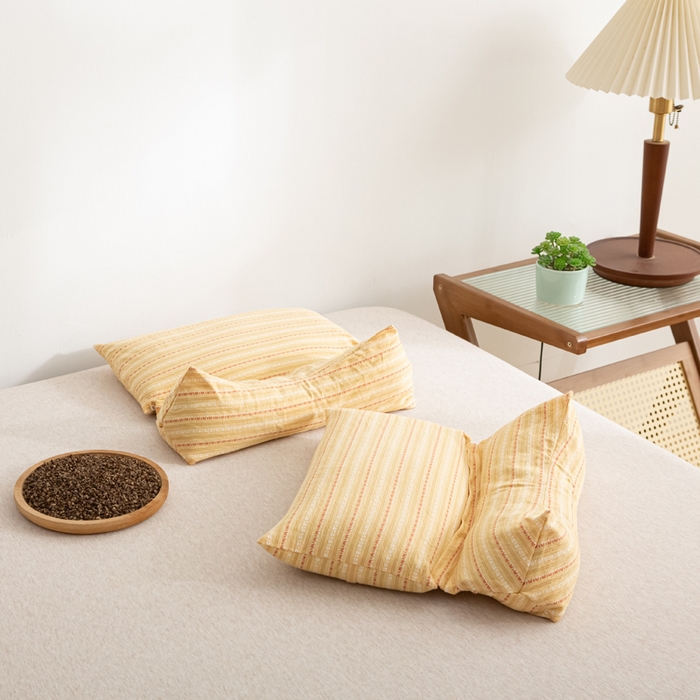 91家纺网 家纺一手货源 找家纺 萌番宝 2025新款荞麦颈椎枕头可拆卸组合枕芯牵引护颈椎疼痛助睡眠成人专用三角枕枕头枕芯 荞麦护颈黄色 35x16cm三角枕+35x20cm方枕二合一