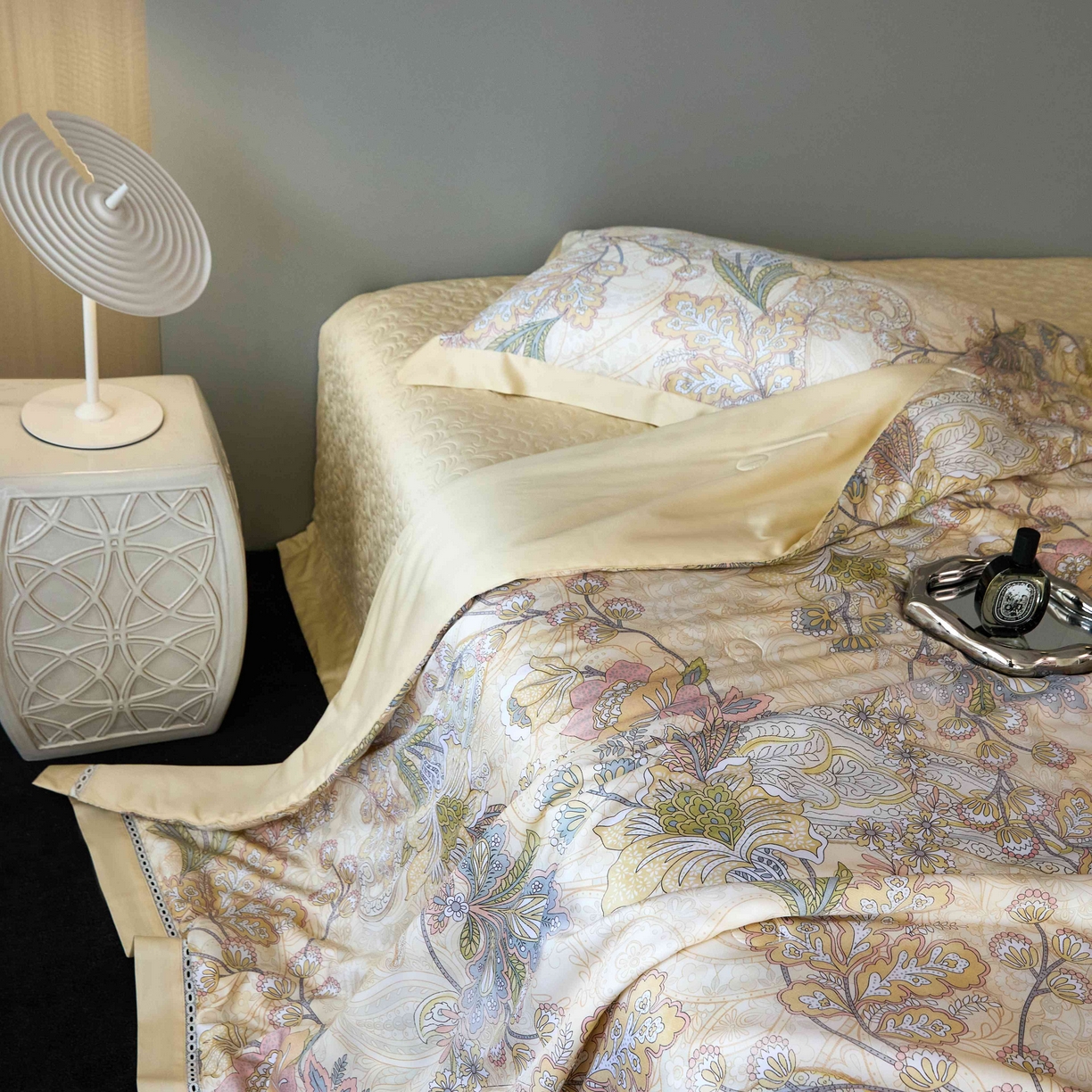 91家纺网 家纺一手货源 找家纺 榻尚家居 2025新款天丝床盖夏被夏凉被空调被四件套-佩利兹 佩利兹床盖夏被四件套-香槟