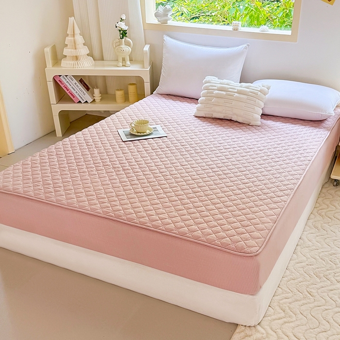 仟网汇2025新款新款皱皱纱夹棉床笠 粉色