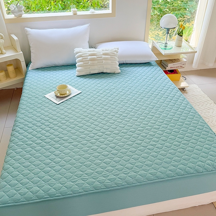 91家纺网 家纺一手货源 找家纺 仟网汇2025新款新款皱皱纱夹棉床笠 湖蓝