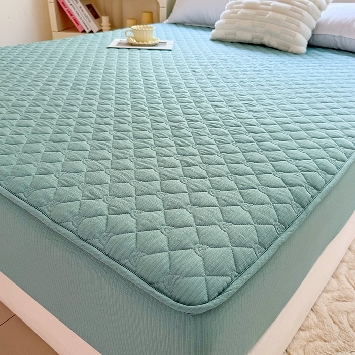 91家纺网 家纺一手货源 找家纺 仟网汇2025新款新款皱皱纱夹棉床笠 湖蓝