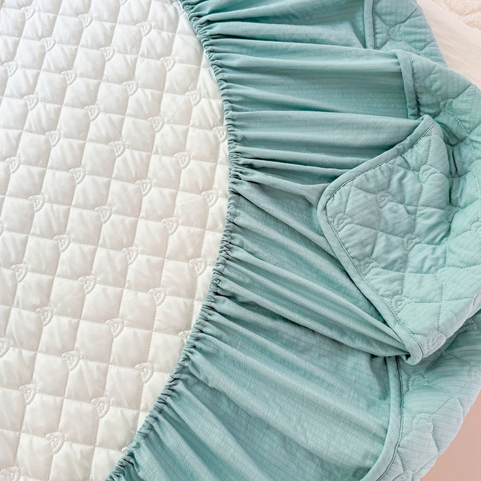 91家纺网 家纺一手货源 找家纺 仟网汇2025新款新款皱皱纱夹棉床笠 湖蓝