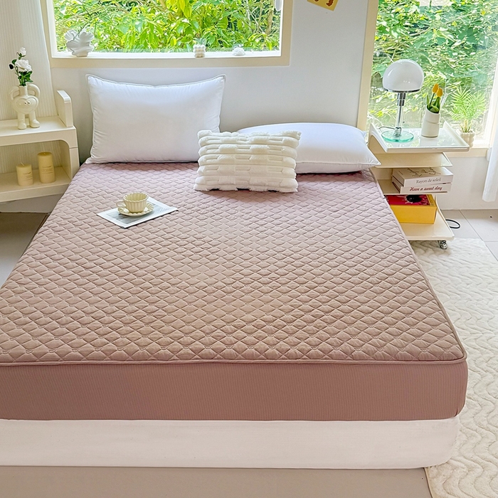 91家纺网 家纺一手货源 找家纺 仟网汇2025新款新款皱皱纱夹棉床笠 咖色