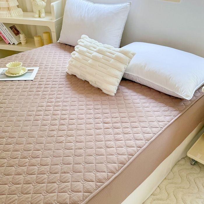 91家纺网 家纺一手货源 找家纺 仟网汇2025新款新款皱皱纱夹棉床笠 咖色