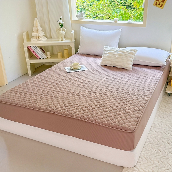 仟网汇2025新款新款皱皱纱夹棉床笠 咖色