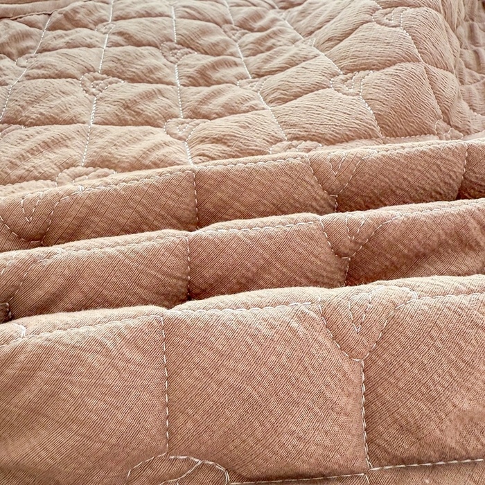 91家纺网 家纺一手货源 找家纺 仟网汇2025新款新款皱皱纱夹棉床笠 咖色