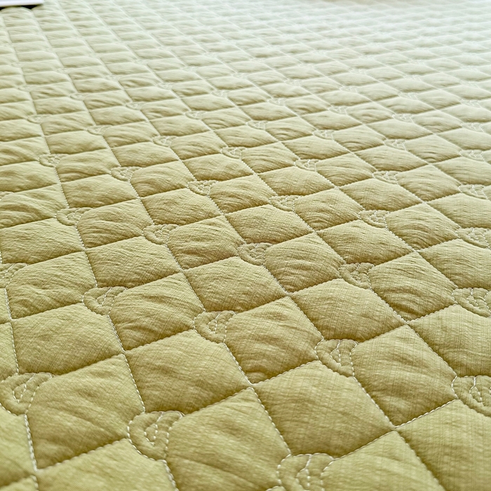 91家纺网 家纺一手货源 找家纺 仟网汇2025新款新款皱皱纱夹棉床笠 绿色