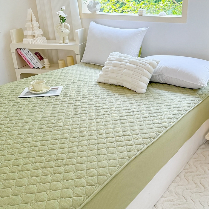 91家纺网 家纺一手货源 找家纺 仟网汇2025新款新款皱皱纱夹棉床笠 绿色