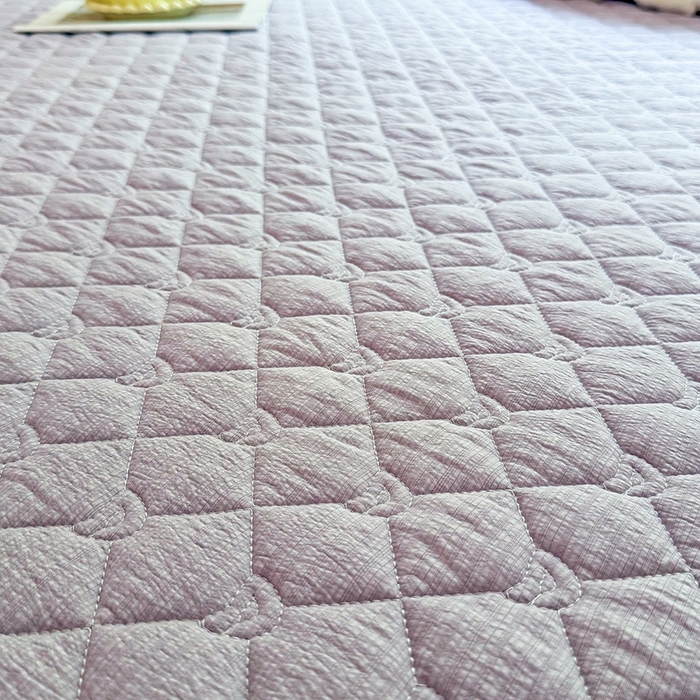 91家纺网 家纺一手货源 找家纺 仟网汇2025新款新款皱皱纱夹棉床笠 紫色