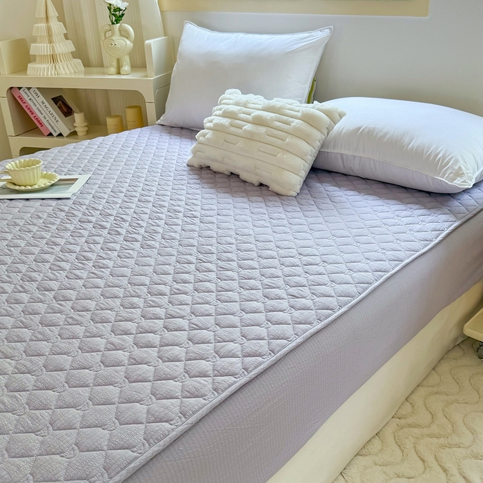 91家纺网 家纺一手货源 找家纺 仟网汇2025新款新款皱皱纱夹棉床笠 紫色