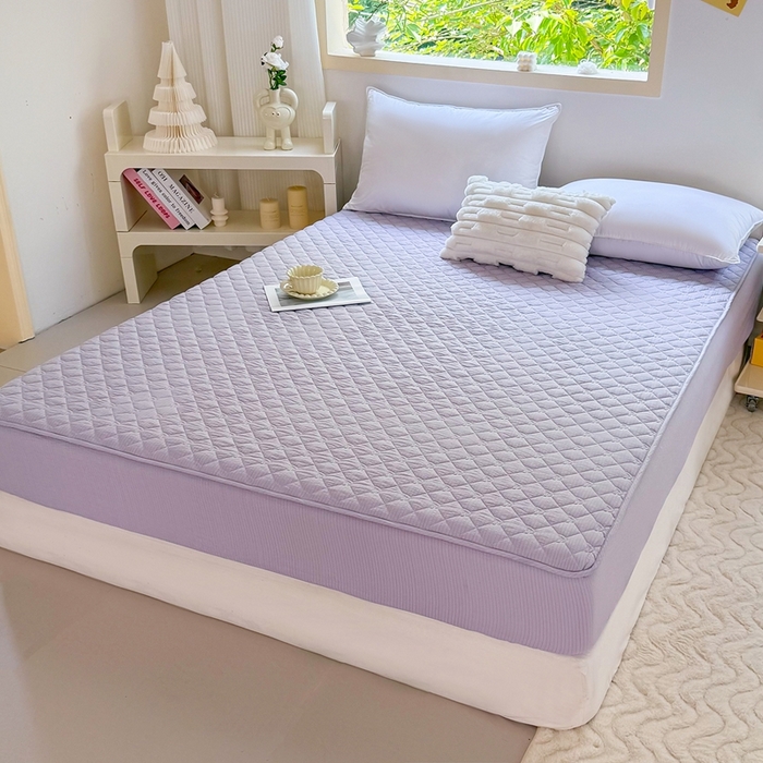 仟网汇2025新款新款皱皱纱夹棉床笠 紫色