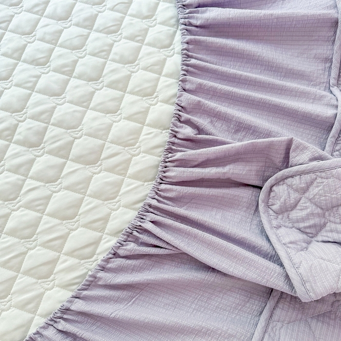 91家纺网 家纺一手货源 找家纺 仟网汇2025新款新款皱皱纱夹棉床笠 紫色