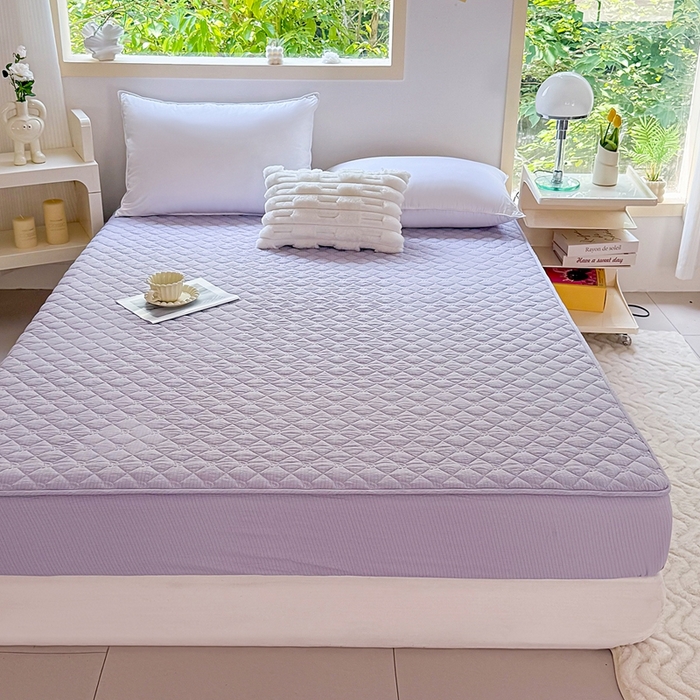 91家纺网 家纺一手货源 找家纺 仟网汇2025新款新款皱皱纱夹棉床笠 紫色